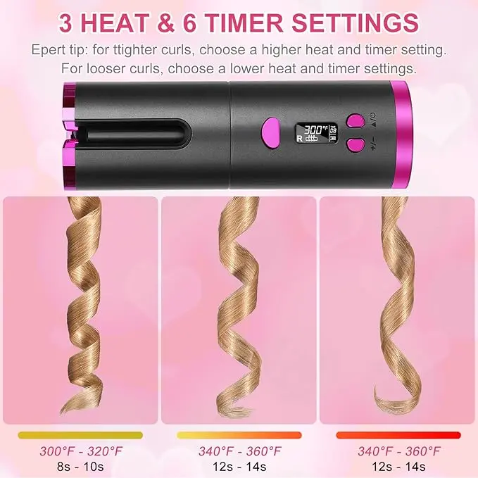 Hair Curler, Cordless Hair Curlers for Long Hair, Wireless Automatic Curling Iron Restriction with Built-in 5000mAh Rechargeable Battery, Portable, for Home Travel etc (Grey) Haircare Heatless Lightweight Comfort 2