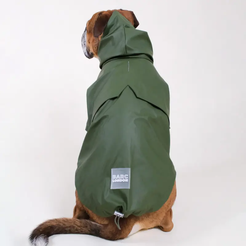 Barc London's Eco-Friendly Dark Green Dog Raincoat - 100% Waterproof and Recycled PU Material 4