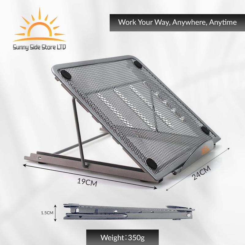Sunny Side Adjustable Laptop Stand for Desk, Ergonomic Foldable Laptop Riser with 6 level Adjustment, Ventilated Aluminium Computer Stand with MacBook Pro/Air All Surface (10-15.6'' Laptops) (Black) 1