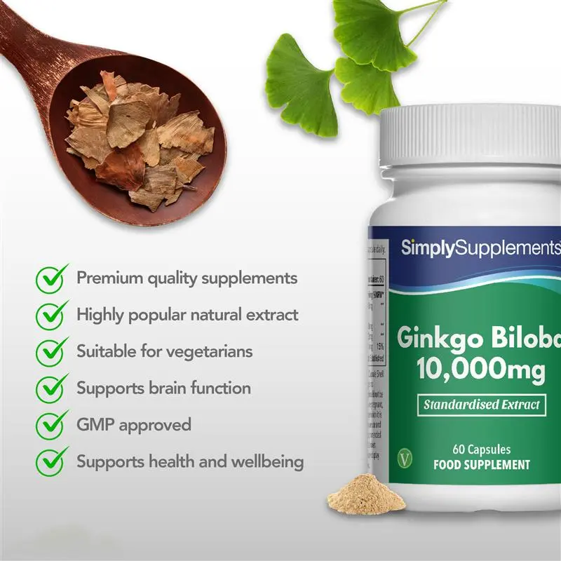 Ginkgo Biloba Capsules 10,000mg by Simply Supplements - super strength herbal support - - with added iron to support cognitive function, mental performance, energy levels and blood flow - dietary supplement 2