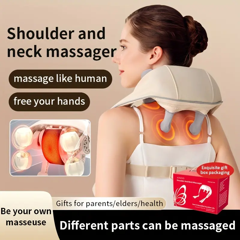 Shiatsu Shoulder And Neck Massager With Heat - Electric Acupressure Deep Kneading Massage For Hands-Free Relief - Ideal Gift For Parents, Elders, Men, And Women Comfort shiatsu  massager neck  massager