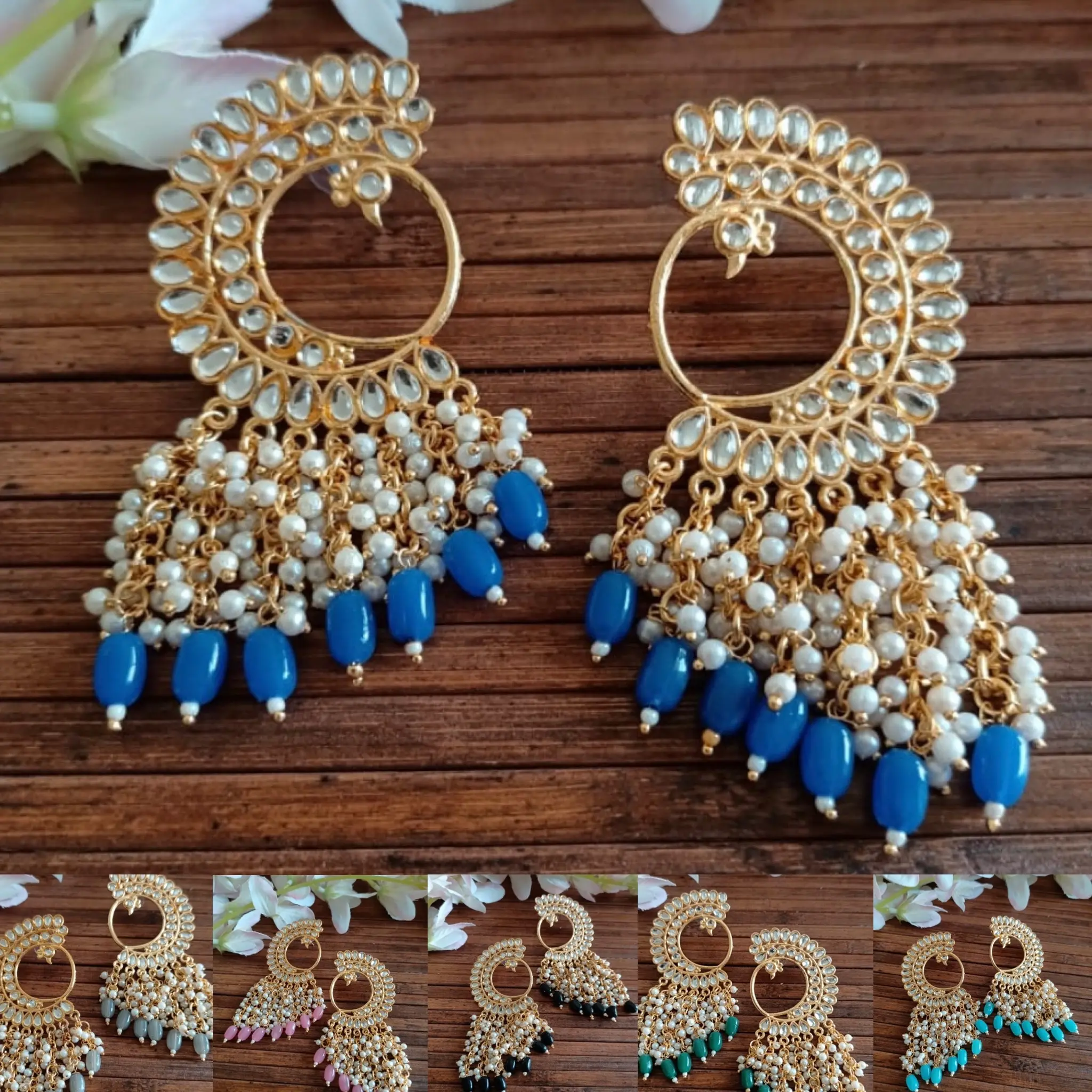 Designer Gold Peacock Oversize Kundan Jhumka Earrings Jewellery for Wedding