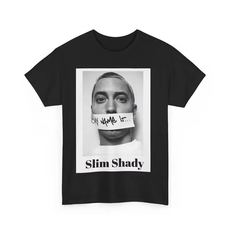 EMINEM T-Shirt, Eminem Slim Shady Graphic T-shirt, Marshall Mathers, Eminem 90s Hip Hop T-Shirt, Eminem Hip Hop Rapper, Rap Concert Shirt Classic Cotton Fabric Menswear Top Collar Ribbed Print 1