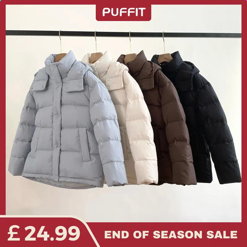 Go.G.G Women's Winter Basic Warm Fitted Button Puffer Jacket, Puffer Coat with Removable Hood Zip 0