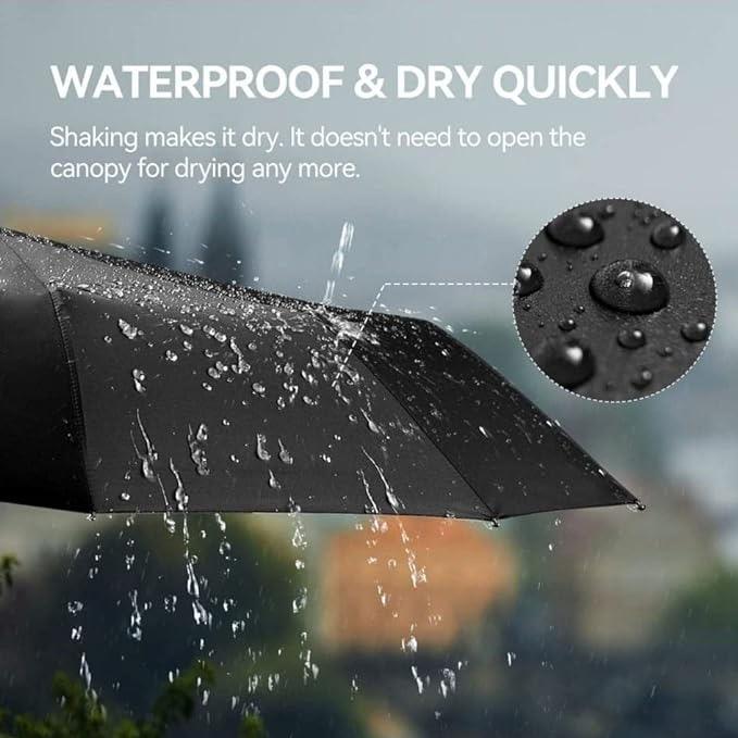 Black Umbrella, Folding Umbrella, 8 Ribs Compact Windproof Umbrella, Auto Open/Close, Sturdy Reinforced Canopy Automatic Portable Travel Umbrella for Men&Women Comfortable 2