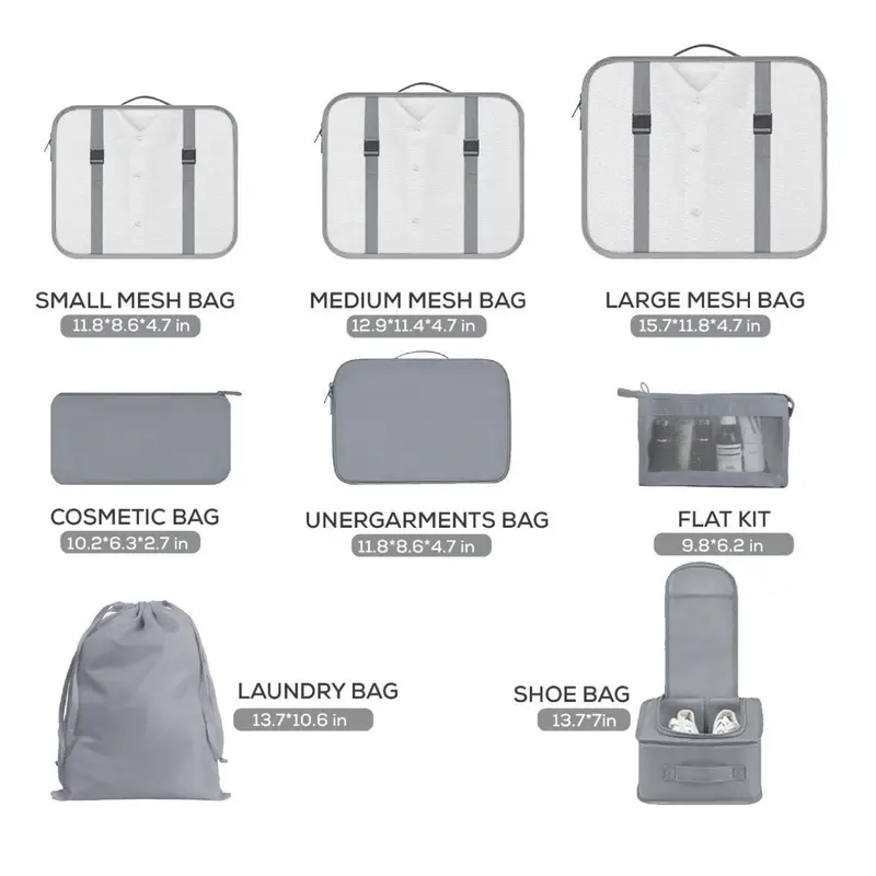 Travel Compression Suitcase Bag with 8 Pcs Luggage Storage Organisers: Packing Cubes 3