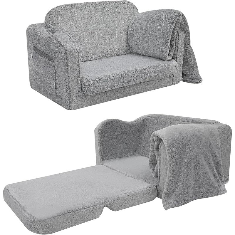 Sofa Couch, Fold Out Toddler Chair Bed, Lounger Chair to Convertible Mini Sofa for Boys Girls, Comfy Foam Child Chair Pull Out Couch for Playroom, Grey 0
