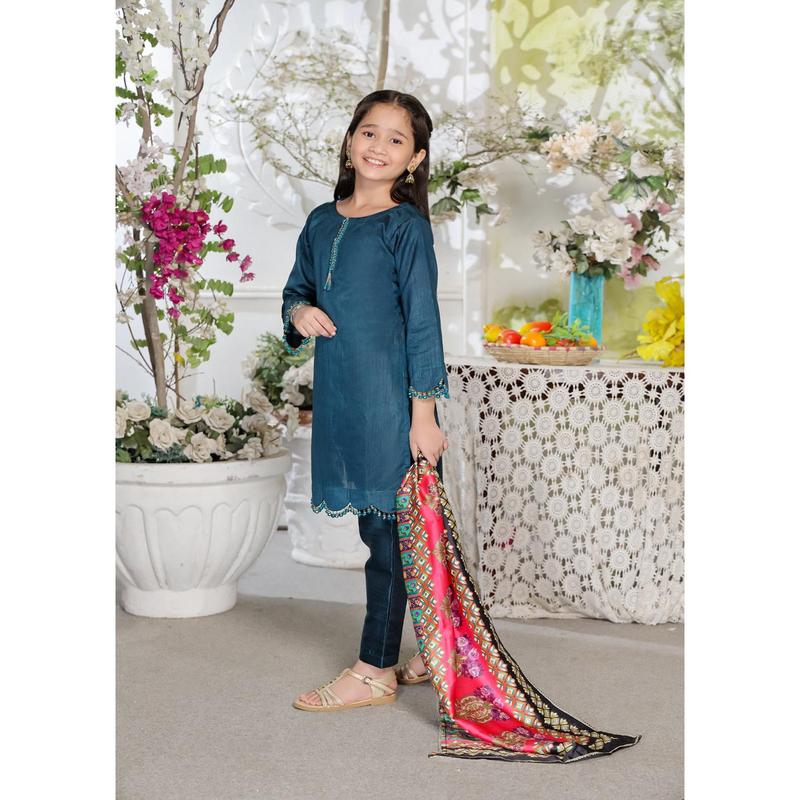 HK265 Zarora - Teal Readymade Raw Silk Mummy n Me Suit 5