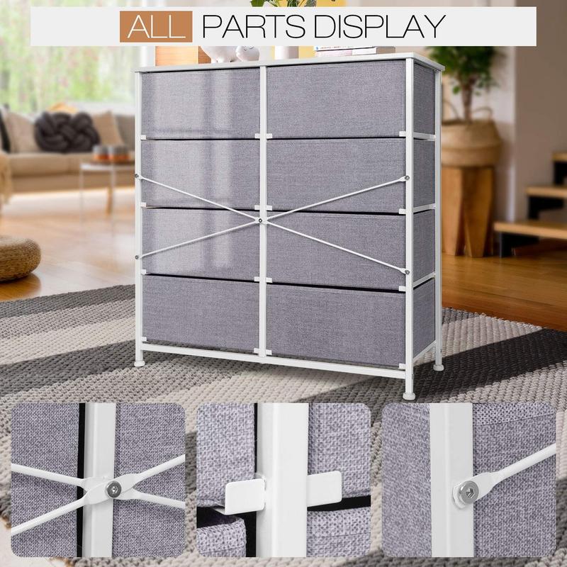 Joolihome Bedroom Chest of Drawers, Storage Unit with 8 Fabric Drawers and Metal Frame Storage Organizer for Cloth Towel Wardrobe Toys, Grey 3