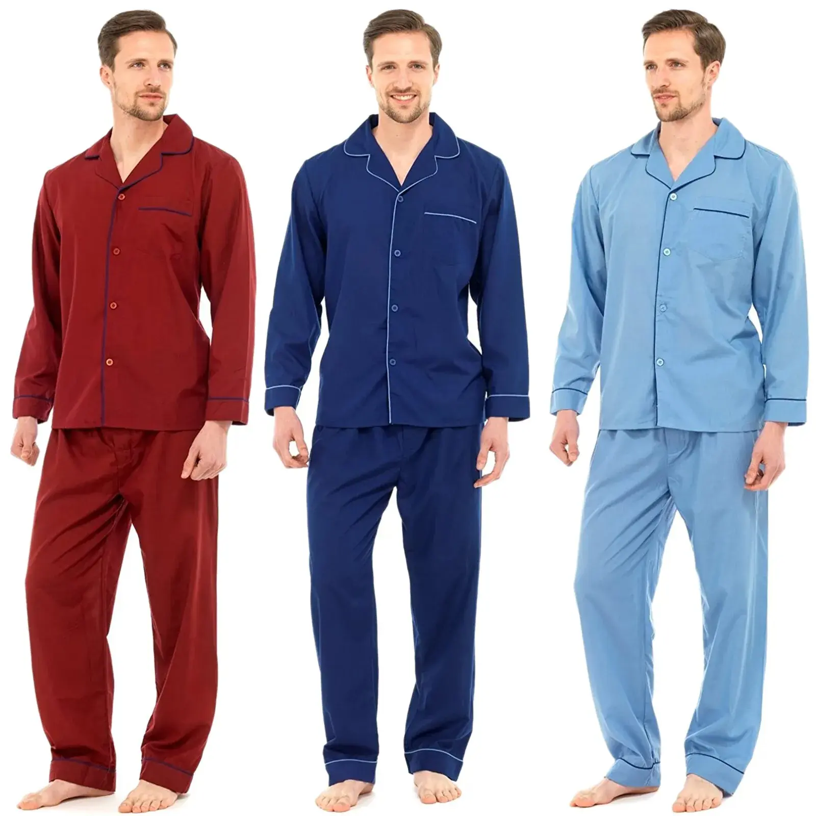MENS TRADITIONAL PYJAMAS SET PLAIN PJ NIGHTWEAR LOUNGE WEAR TOP PANTS TROUSERS