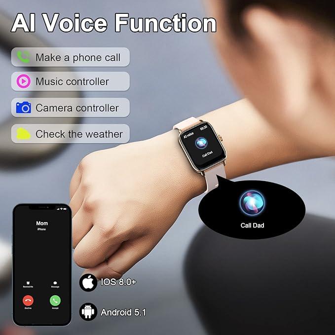 Smart Watch for Women Men with Calls and Texts, 1.7" Touch Fitness Watch with Step Counter/Blood Oxygen/Sleep Monitor, Health Tracking Waterproof Phone Watch for IOS Android Phone Compatible 5
