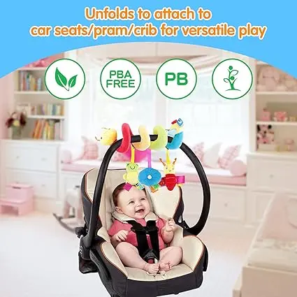 Spiral Pram Toys for Babies - Wrap Around Pushchair Stroller/Car Seat/Crib Sensory Toys for 0 3 6 9 12 Months Early Learning Play Bar Newborn Hanging Toy Infant Boys Girls Christmas Shower Gift 5