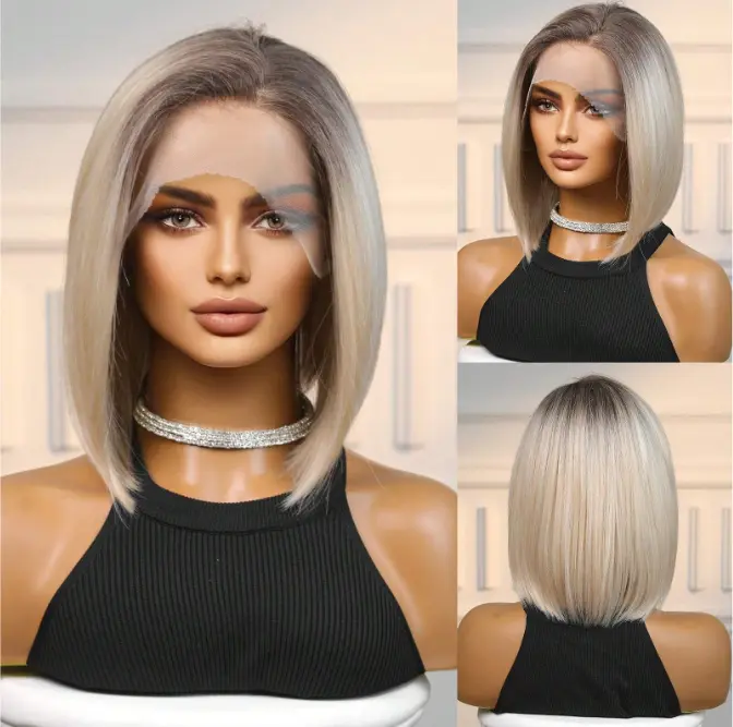 Lace Front Wig Ombre Blonde Short Straight Bob Wig Daily Party