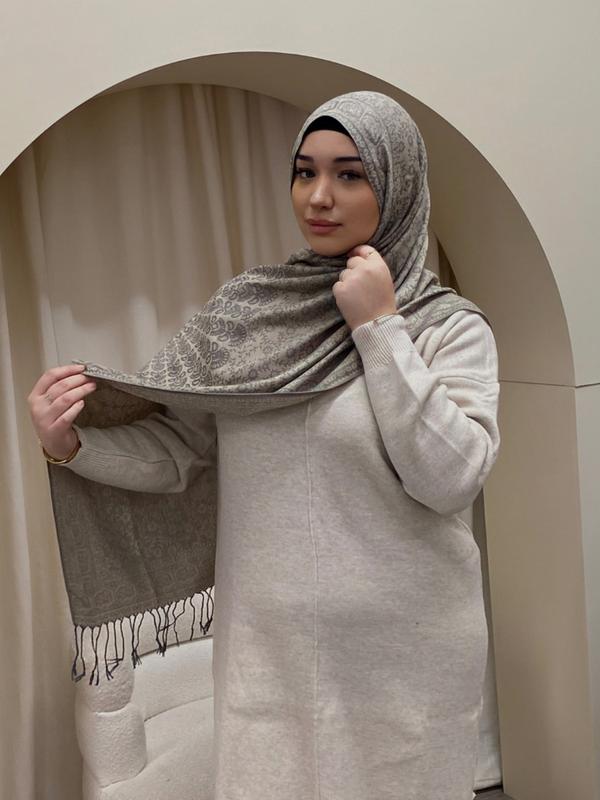 Pashmina Hijab, Women's Pattern Fashionable Warm Printed Scarf, Frosted Veil Hijab By Hudda 4
