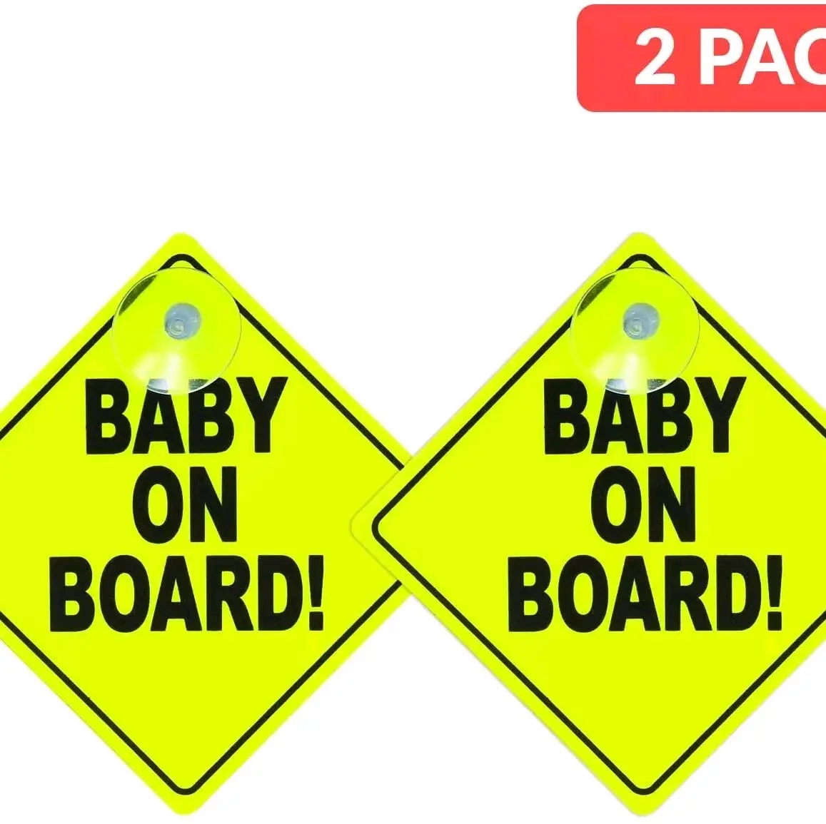 2pk Baby On Board car Signs with Powerful Suction Cups, Bright Yellow Warning Signs