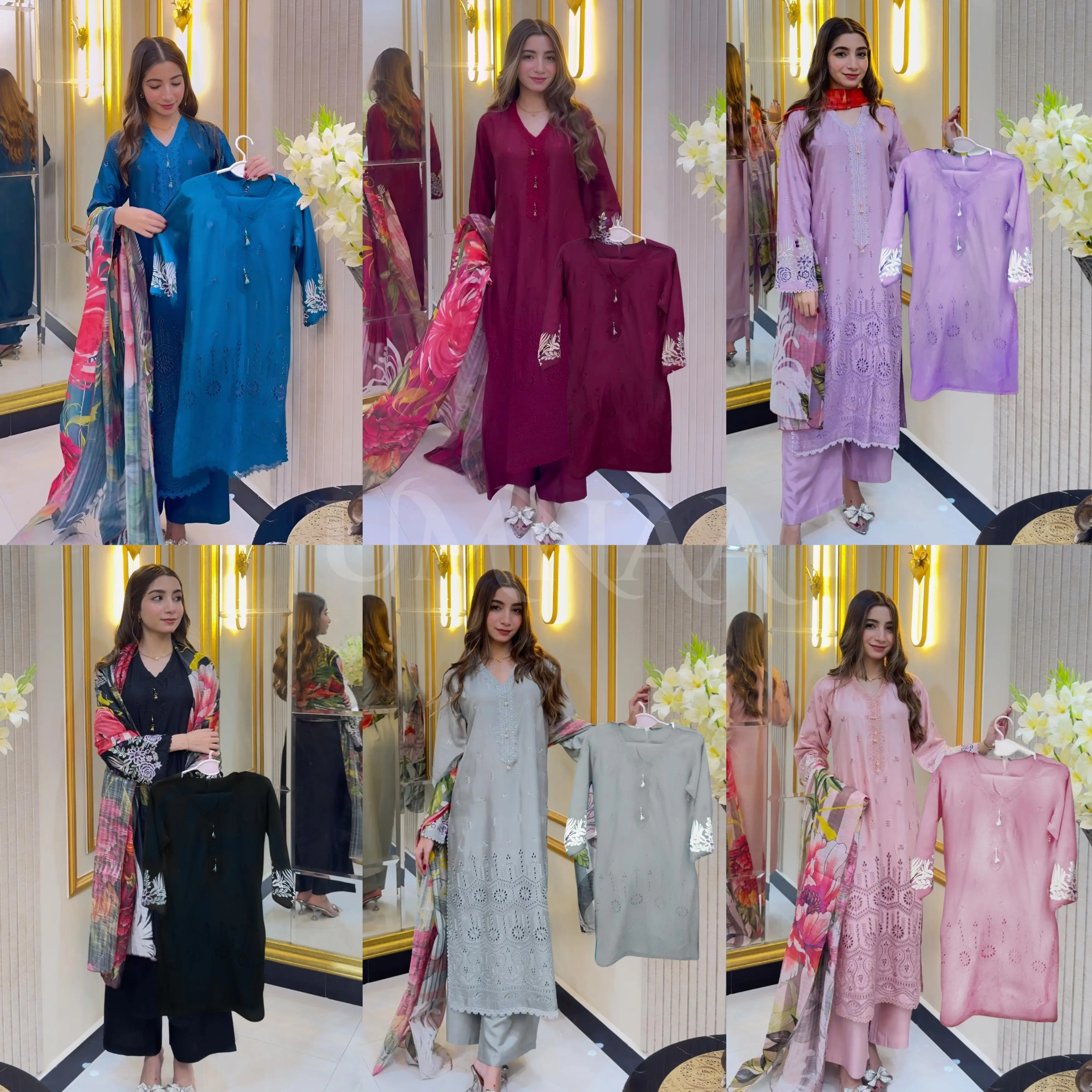 3 Pc Luxury mother daughter Embroidered Linen Collection-UMNAA