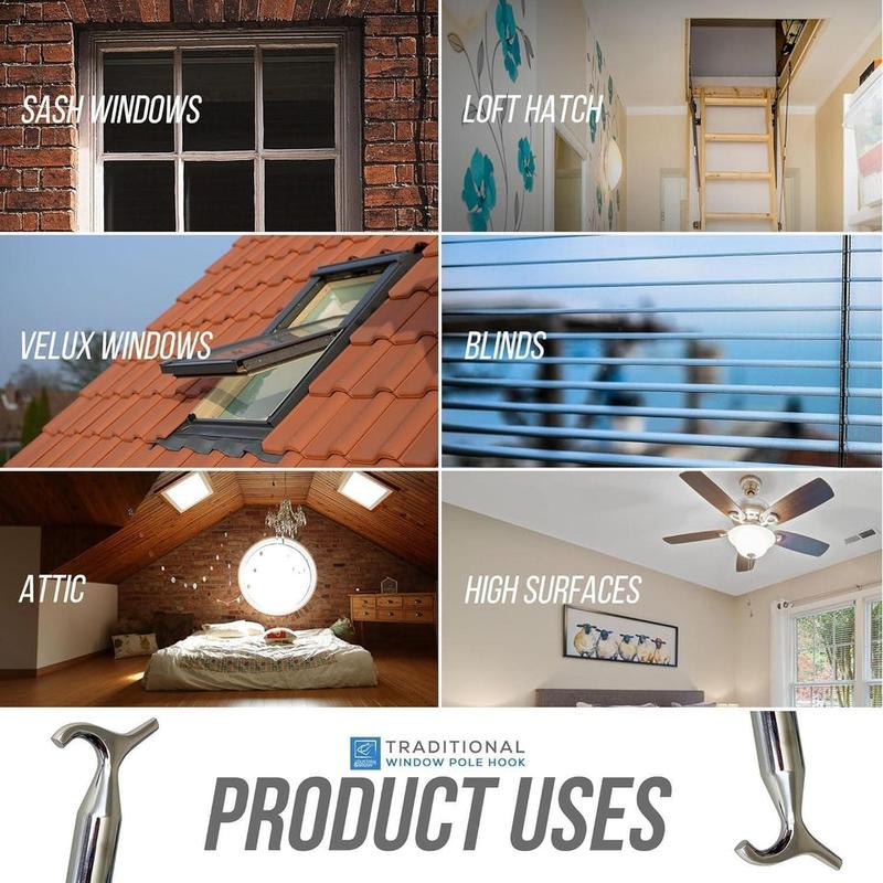 Window Pole Hook Head Only Sash Velux Opener Blinds Window Skylight Roof Chrome 6