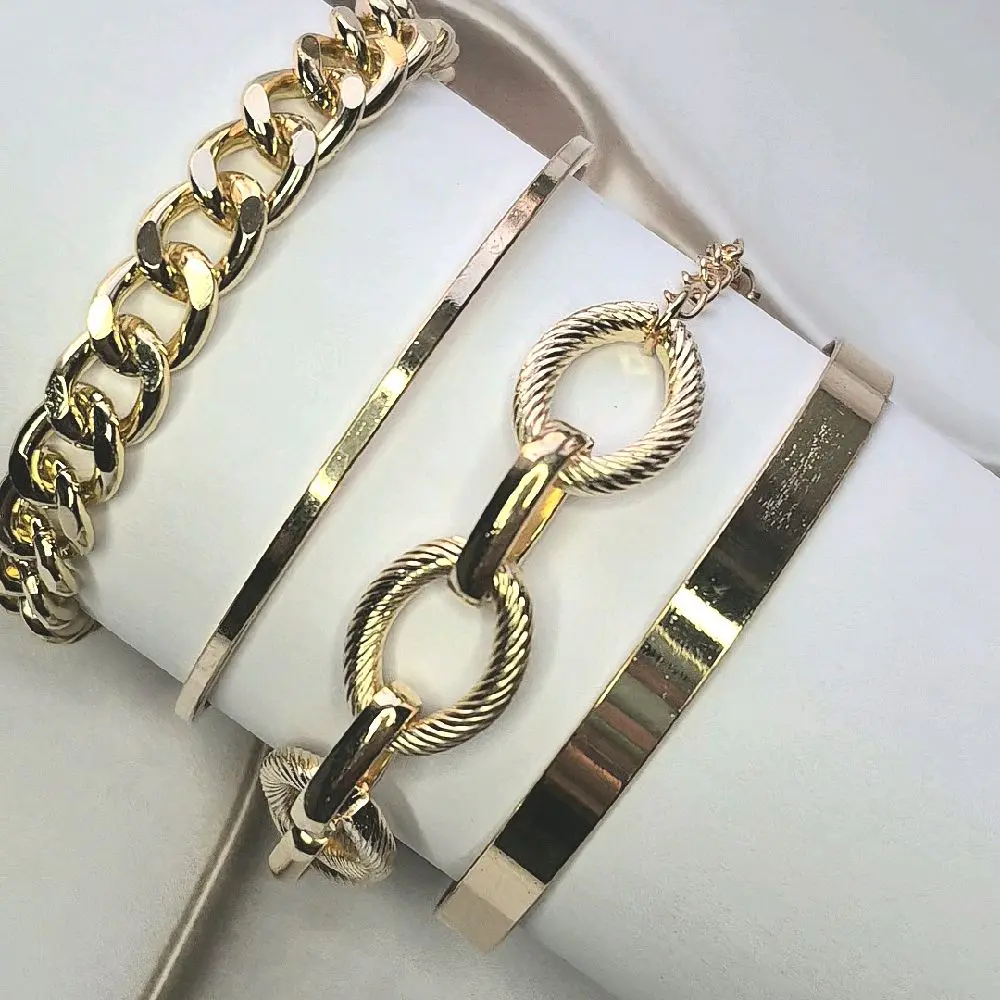 Thick Retro stackable Chain Bracelet 4 Pcs Set