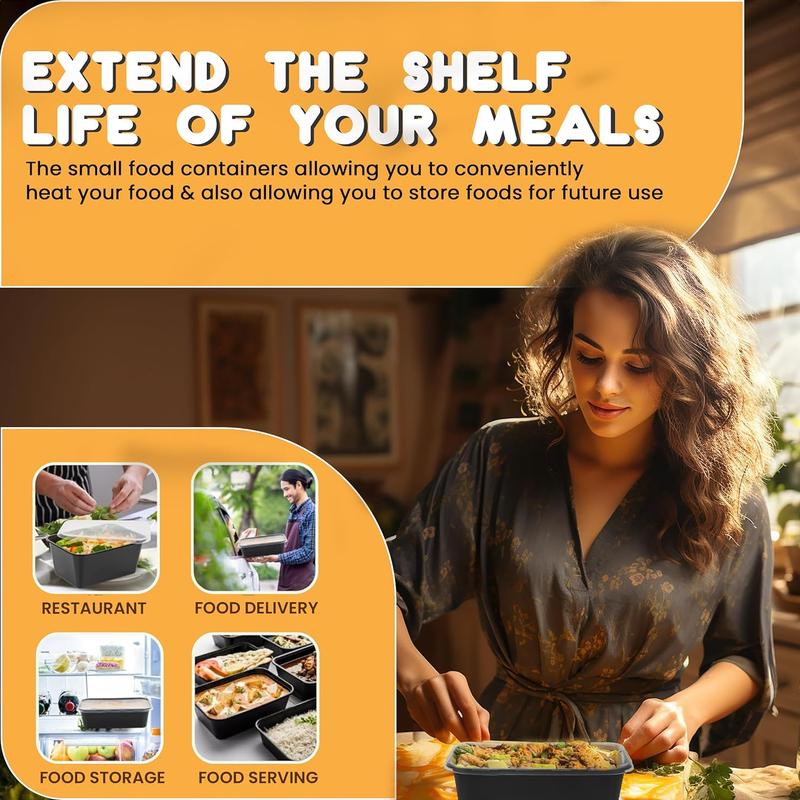 100 x Black Plastic Meal Prep Food Containers, Takeaway Containers With Lids - Microwave Food Storage Containers | Freezer Storage Boxes, Food Containers with Lids, Food Containers - 750ml (10) Disposable 4