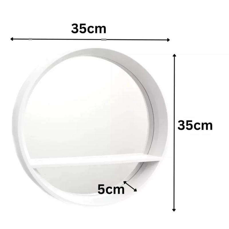 Round Wall Mirror Shelf White Porthole Bathroom Decor Home Hanging Bedroom Mount 8
