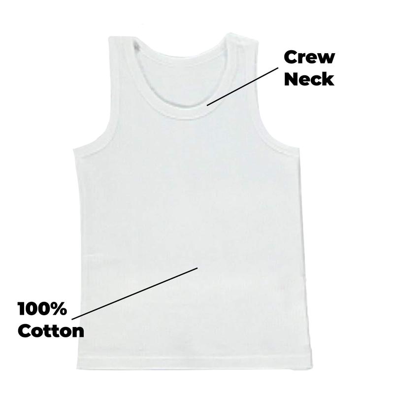 Boys/Girls Pack of 6 Vests | 100% Pure Cotton Interlock Vests | School Uniform PE Underwear in White 1
