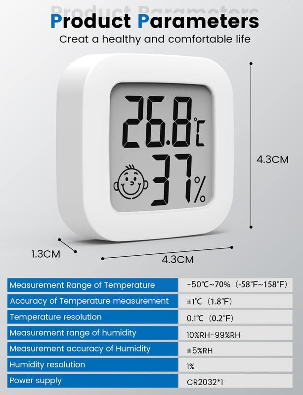 Digital Hygrometer Indoor Thermometer Room Thermometer and Humidity Gauge with Temperature Humidity Monitor for Greenhouse, Garden, Cellar (1 piece, white, 4.3cm*4.3cm) 6