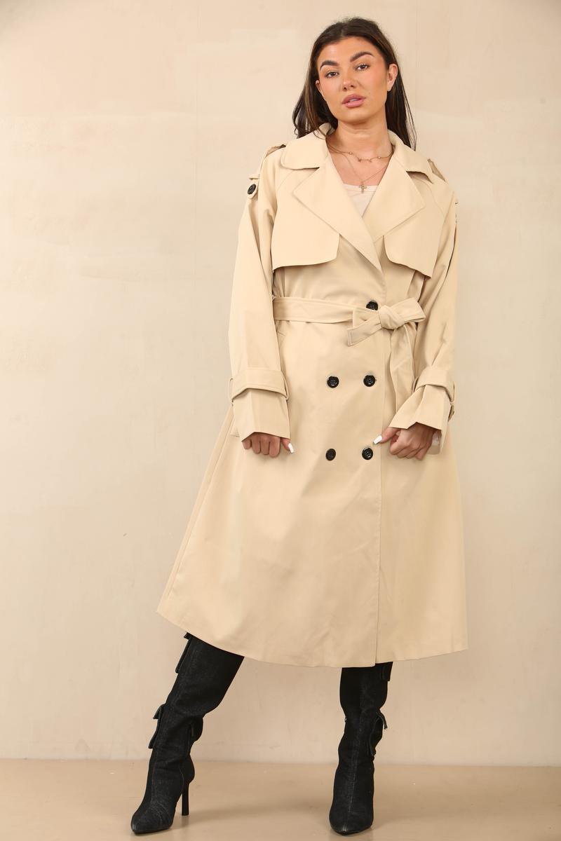 Product Introduction of KatchMe Women's Oversized Premium Waist Tie Double Breasted Trench Coat (UK 8-22),High-End Outerwear Jacket,Plain Minimalist Side Pocket Lady's Outfits 2