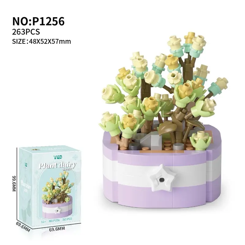 1 set random plant building toys, flower building bricks,creative flower pot design desktop kids diy 7