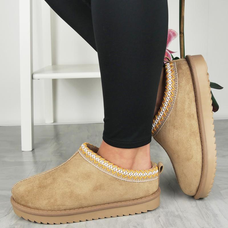 CA-22 Ladies In Out Door Slip On Warm Faux Fur Lined Slippers Boots 4
