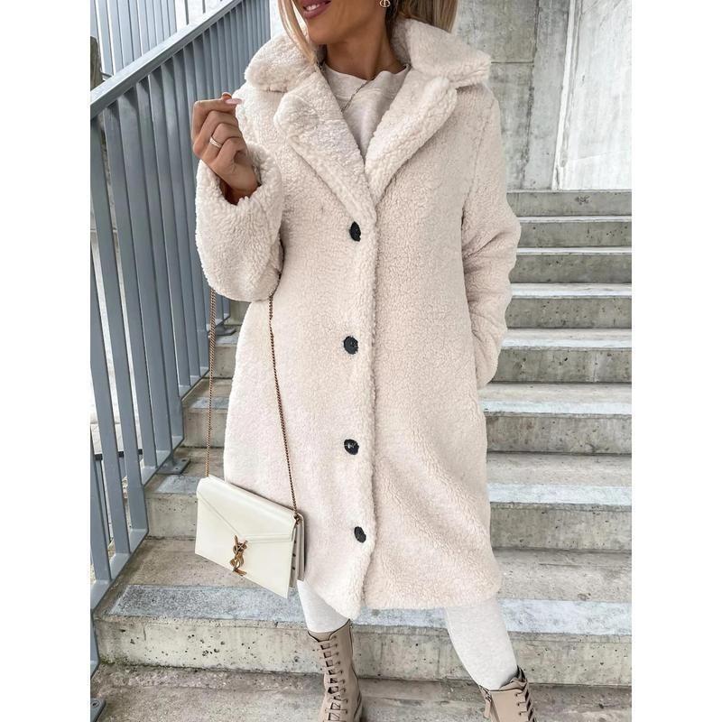 [2024]Autumn and winter  European and n women's wool long-sleeved lapel plush blouse, long jacket0 3