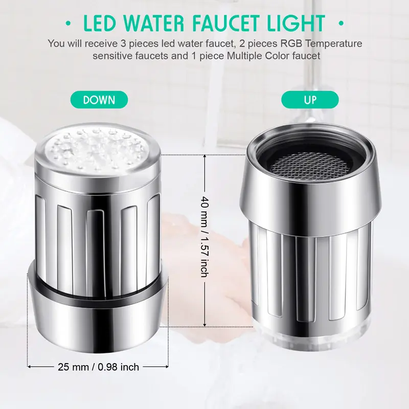 LED Temperature Sensitive Faucet Water Saving Kitchen Bathroom Sensor 7 Color Change Faucet Head Aerator Tap Nozzle Shower 4
