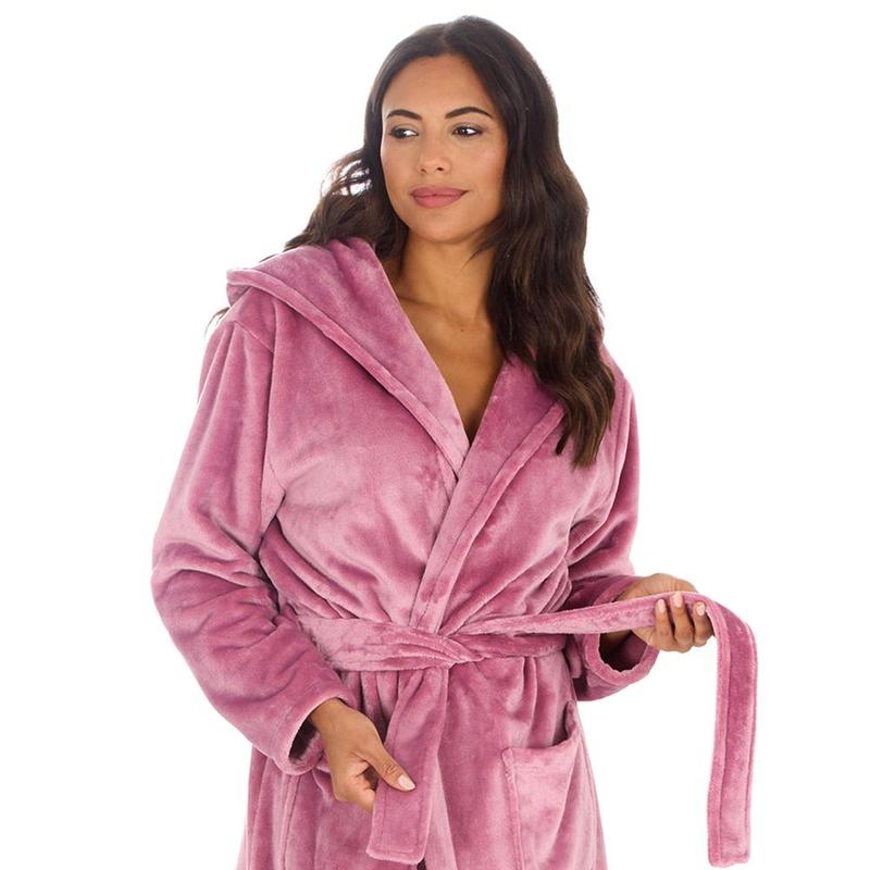 Luxury Blush Pink Womens Hooded Dressing Gown Shimmer Plush Fleece Housecoat S M L XL  Nightgown for Her Robe with Hood Chic Birthday Gift Loungewear Nightwear Lady Minimalist Basic 3
