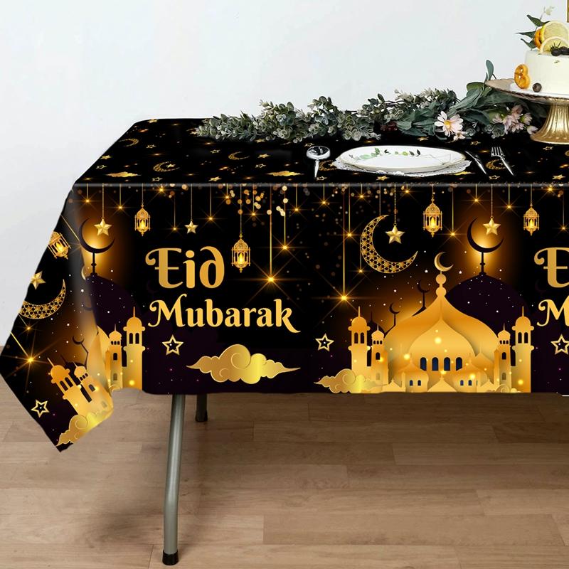 Product Introduction of Eid Mubarak 2  Pcs Star Moon Tablecloth Ramadan Kareem Decor for Home 2025 Islamic Muslim Party Eid Al Adha Supplies Castle Table Cover 13