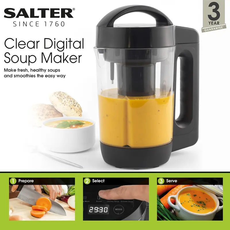 Salter Family-Sized Digital Soup & Smoothie Maker 1.6L Healthy Home cooking Essential Ideal for Families and Meal Prep 1