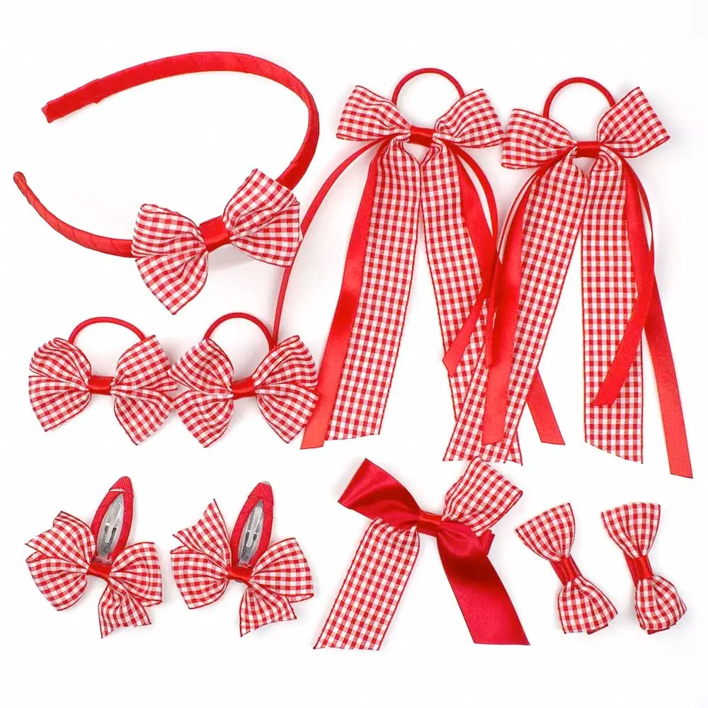 10-Piece Gingham Hair Bow Set – Hand-Tied, Stylish & Secure Hair Accessories for Kids