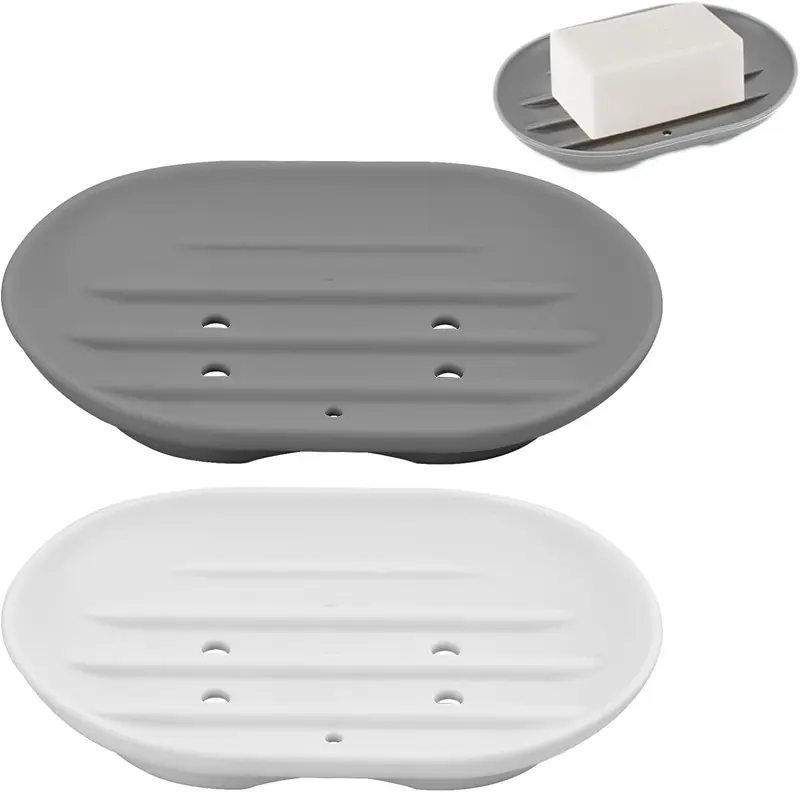2PCS Silicone Soap Dish, Anti-Slip Soap Holder Flexible, Non-slip and Portable Shower Soap Box, Self Draining Shower Soap Dish for Shower, Bathroom, Kitchen Sponges, Easy Cleaning 0