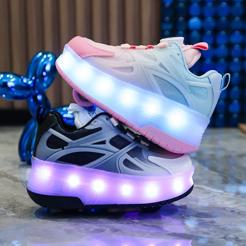 Heelys Rechargeable Colorful Light Shoes Horse Running Light Button Light up Shoes Girls Boys with Light Shoes Double Wheels the Skating Shoes 3