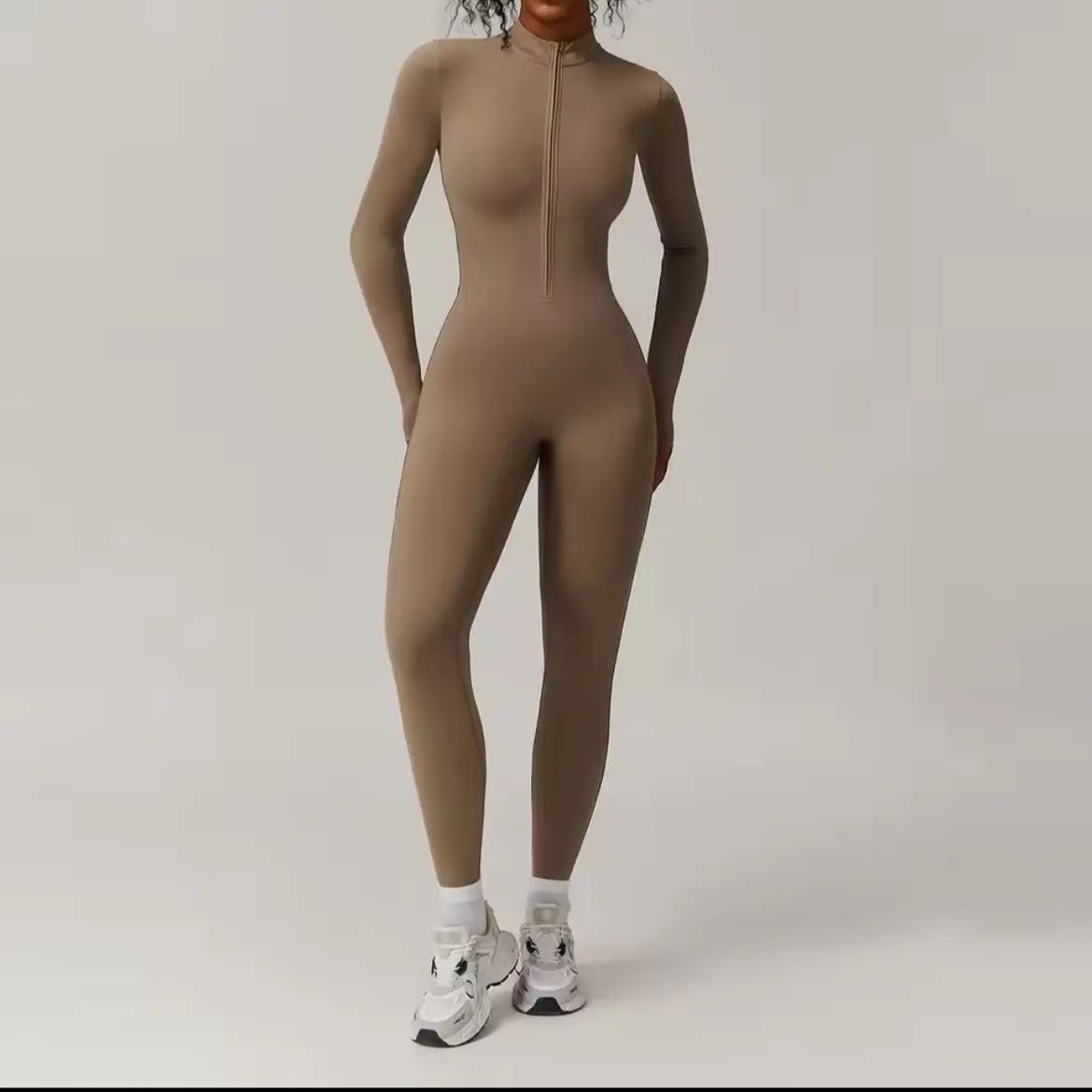 Women's Long Sleeve Zipper Fleece Jumpsuit for Fall and Winter