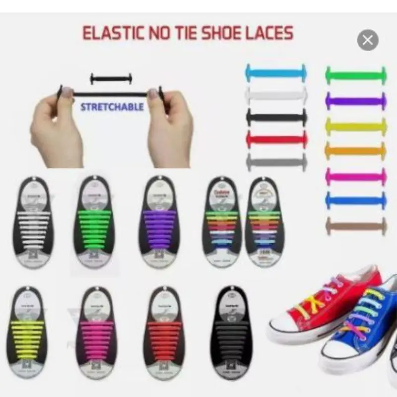 Comfortable Elastic Silicone Shoelaces for Kids and Adults - No Tie Lazy Trainers - Footwear 0