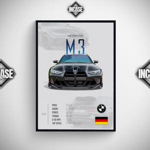 BMW M3 COMPETITION Car Poster Print Wall Decal Glossy A3/A4 Size Photo - Perfect Home Decor - Decoration Frames Room Ornaments Artistic