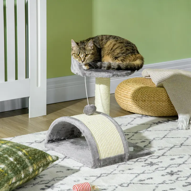 PawHut Cat Tree, Kitten Scratcher Activity Centre with Sisal Scratching Post, Toy Ball 1