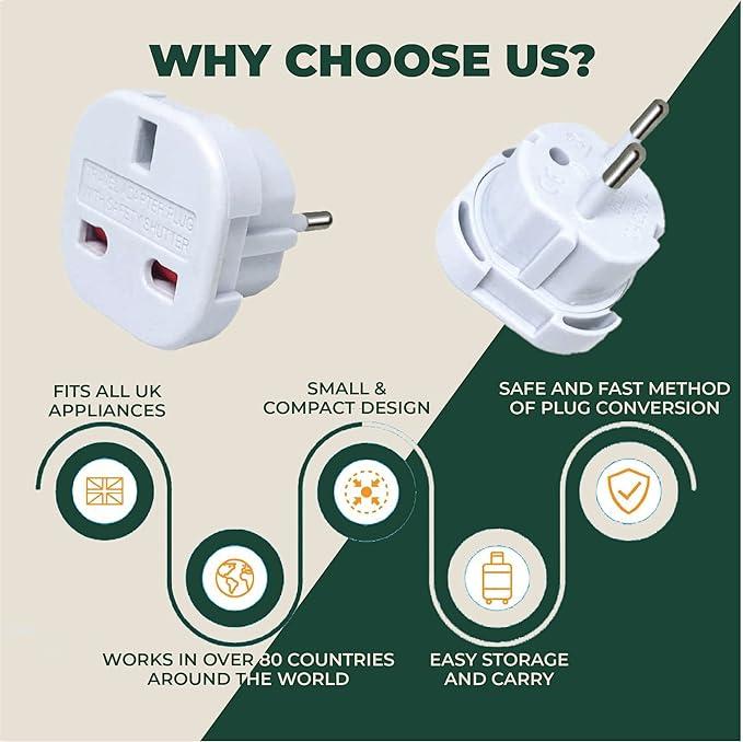 Pack of 5 Travel Adaptor 3 Pin to 2 Pin Type 5