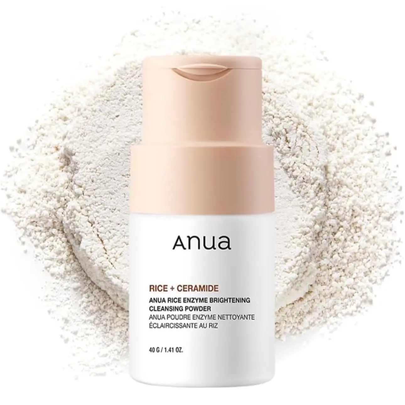 ANUA RICE ENZYME BRIGHTENING CLEANSING POWDER, Rice Mask, Ceramide, Gentle Face Wash for Brightening, Radiant Skin, Facial Cleanser for Dry Skin, Korean Skincare, Fragrance Free, 40g/1.41fl.oz.