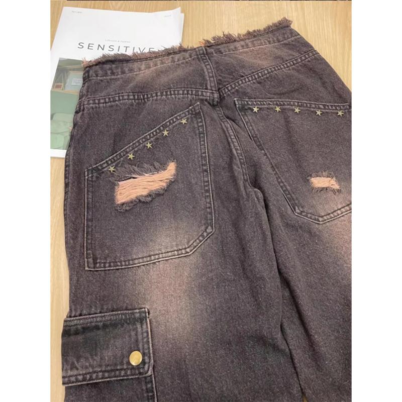 Product Introduction of Women's 90s Vintage Black Gothic Cargo Jeans Y2k High Waist Wide Leg Denim Trousers Harajuku Baggy Jean Pants Emo 2000s Clothes 4