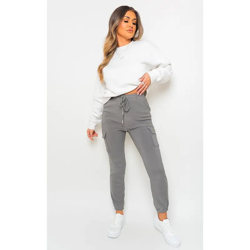 iKrush Size Frankie Cargo Pocket Trouser With Drawstring i34823 Cargo Relaxed High Waist   Regular Length    Workwear Loungewear Plain Work Going Out 7