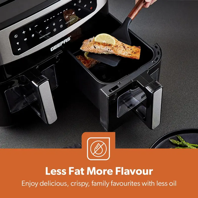 GEEPAS Dual Air Fryer Dual Zone Family Sized Multi Cooker 3 draws Included 2600W 6