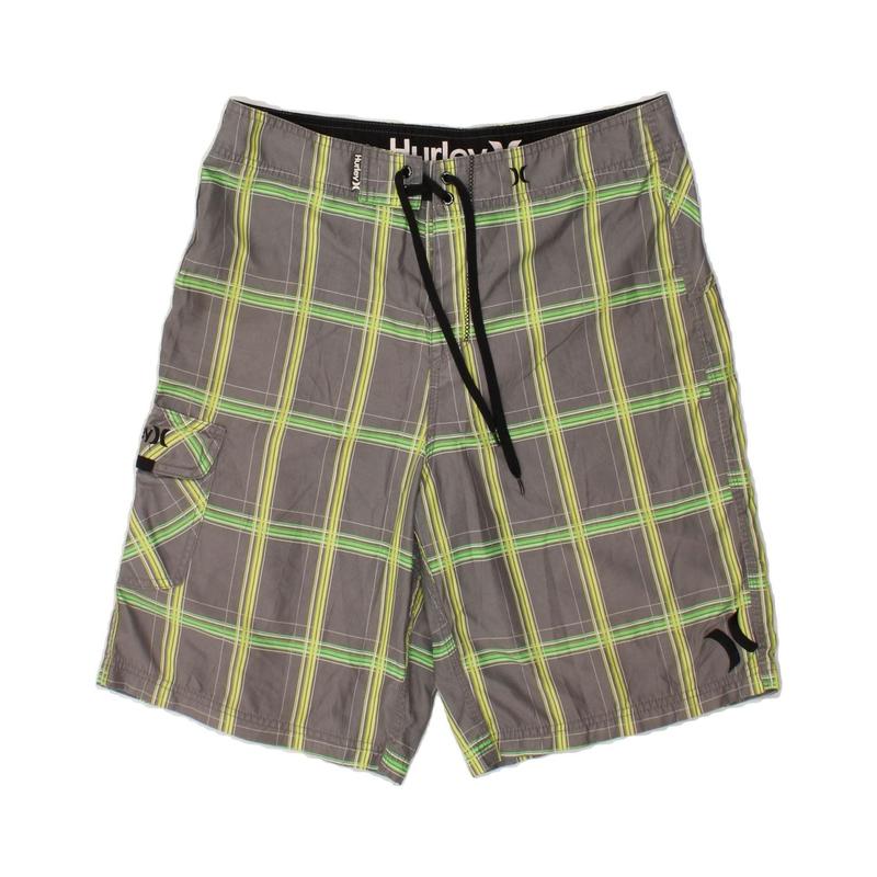 Pre-Owned Vintage HURLEY Mens Swimming Shorts Large Grey Check Polyester 0