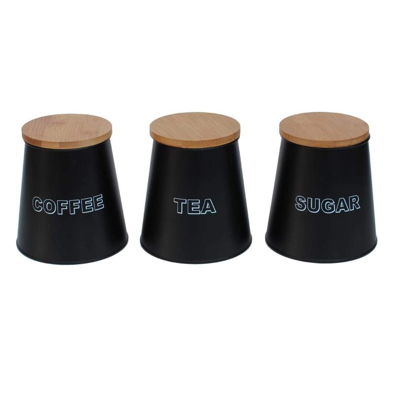 3PC Tea, Sugar & Coffee Set – Conical Shaped Metal Kitchen Storage Storage Jar Canisters 1
