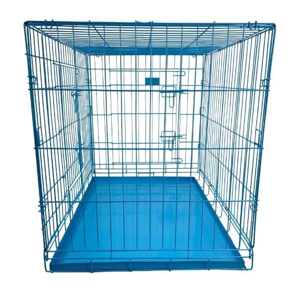 HugglePets Blue Metal Dog Puppy Cage Foldable Large 91cm Dual Door with Locks, Car Home and Travel Crate 4