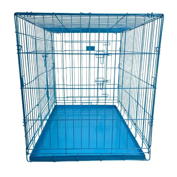 HugglePets Blue Metal Dog Puppy Cage Foldable Large 91cm Dual Door with Locks, Car Home and Travel Crate 4